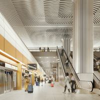the sculpted columns and ceilings of the underground MRT station mimic rain trees